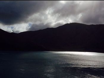 Scenic view of mountains against cloudy sky