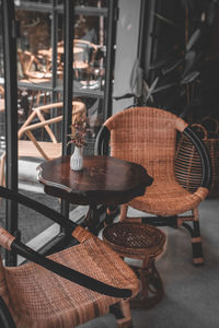 Empty chairs and table in cafe