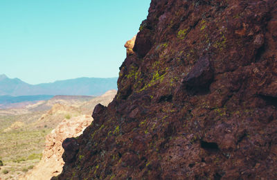 Scenic view of rocky mountains against clear sky