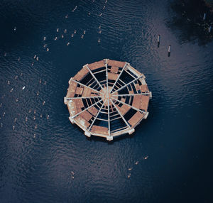 High angle view of boat in lake