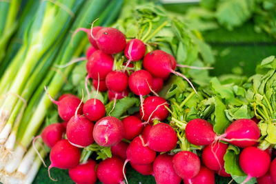 High angle view of strawberries