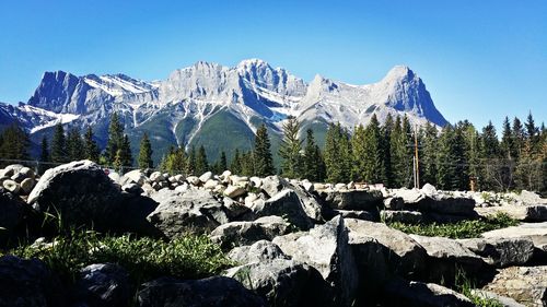 Scenic view of mountains against clear sky