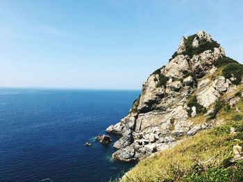 Scenic view of sea against clear sky