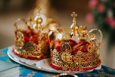 Close-up of decoration on table