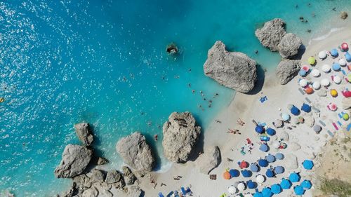 High angle view of stones on beach