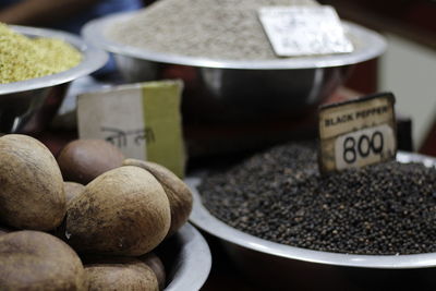 Close-up of spices for sale at market stall