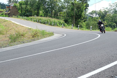 Man riding bicycle on road