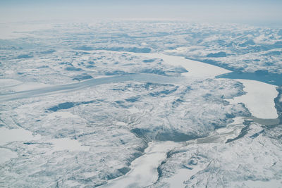 High angle view of snow covered landscape