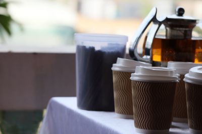 Close-up of coffee cup on table