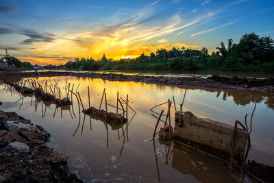 Scenic view of lake against sky during sunset