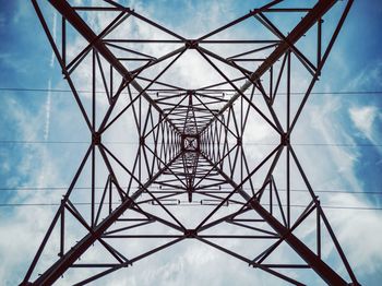 Low angle view of electricity pylon against sky