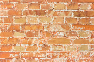 Background of old vintage dirty brick wall with peeling plaster, texture