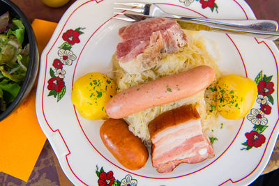 High angle view of food in plate