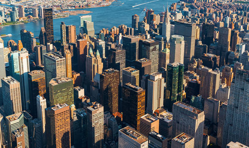 High angle view of modern buildings in city