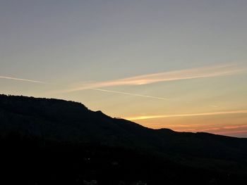 Scenic view of silhouette mountain against sky during sunset