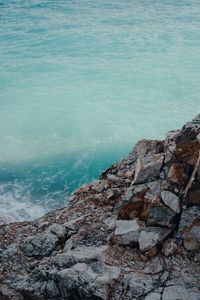 High angle view of rocks on beach