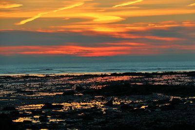 Scenic view of sea at sunset