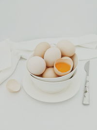 High angle view of eggs on table