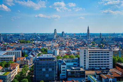 High angle view of buildings in city