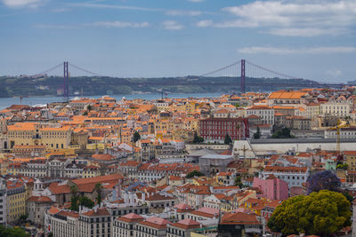 High angle view of buildings in city