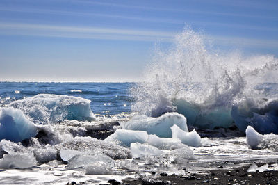 Waves splashing on rocks