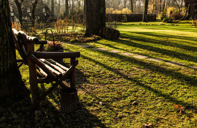 Chair on field by tree