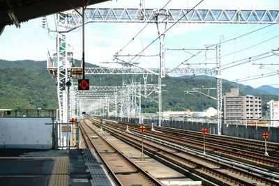 Train on railway tracks against sky