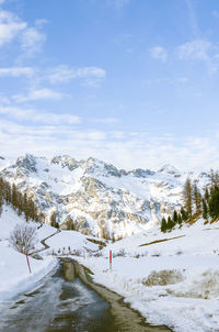 Scenic view of snowcapped mountains against sky