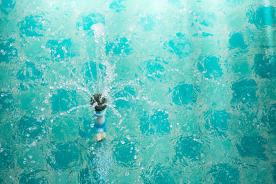 High angle view of fountain splashing water