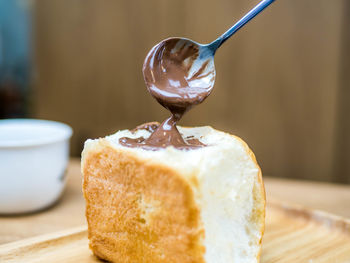 Close-up of ice cream on table