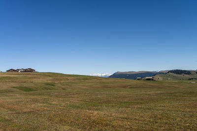 Scenic view of landscape against clear blue sky