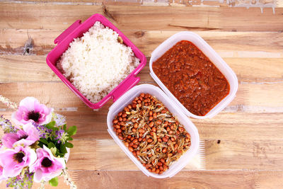 High angle view of food on table