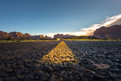 Surface level of road against sky