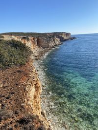 Scenic view of sea against clear sky