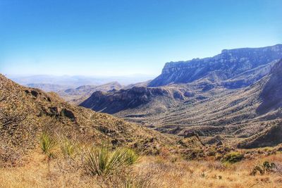 Scenic view of mountains against clear sky