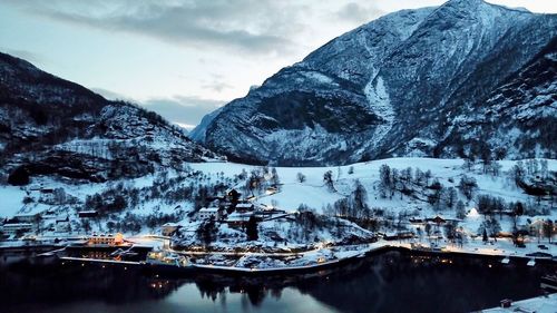 Panoramic shot of snowcapped mountains against sky