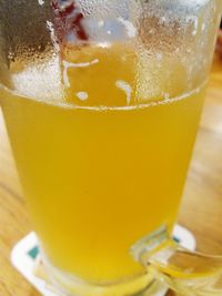 Close-up of beer in glass