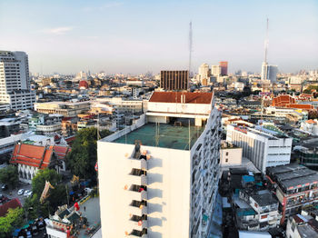 High angle view of buildings in city