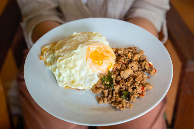 Close-up of breakfast served in plate