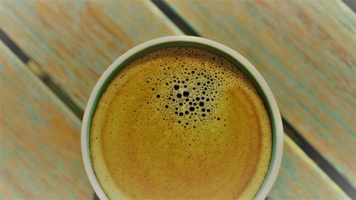 High angle view of coffee on table