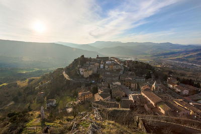 High angle view of townscape against sky