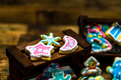 Close-up of toys on table