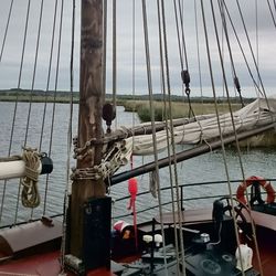 Boats moored in sea