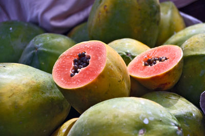 Close-up of papayas for sale at market