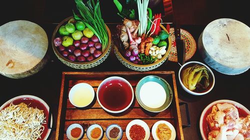 High angle view of food on table