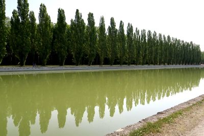 Scenic view of lake against clear sky