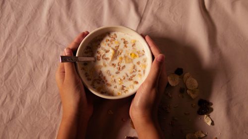 Directly above shot of woman holding bowl