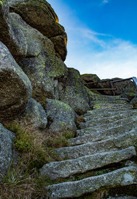 Low angle view of rock formation against sky