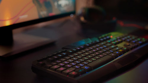 High angle view of computer keyboard on table