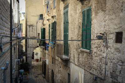 Narrow alley amidst old buildings in city